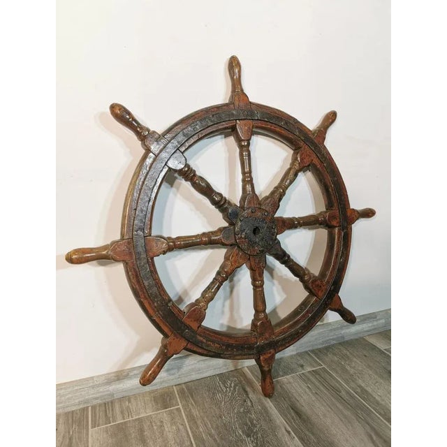 Vintage Brown Wooden Helm For Sale - Image 5 of 9