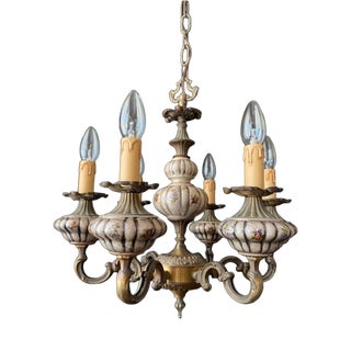 Antique Ceramic and Brass Chandelier, 1960s For Sale