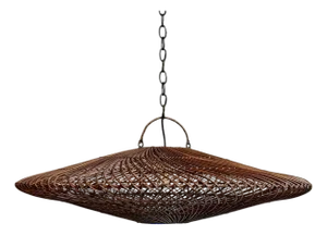 Modern Coffee Stain Wicker Discus Pendant Light Medium
