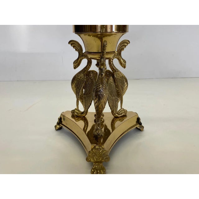 1960s Brass & Blown Glass Hurricanes With Birds -Pair For Sale - Image 5 of 10