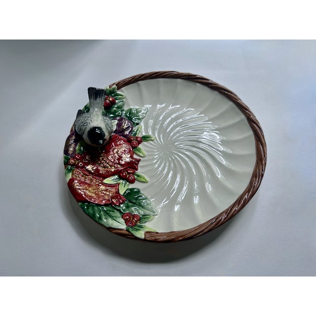 1990s 1993 Fitz & Floyd "Winter Fruit" Chickadee Porcelain Plate For Sale - Image 5 of 18