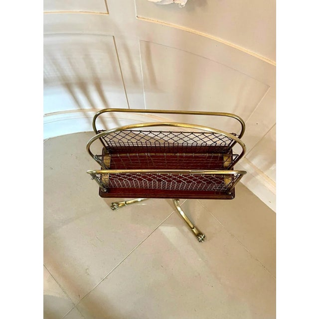 Copper ​​Antique Victorian Brass and Mahogany Revolving Magazine Stand For Sale - Image 8 of 13