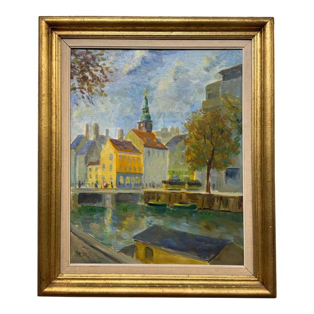 Oil on Canvas of City Scene in Copenhagen For Sale