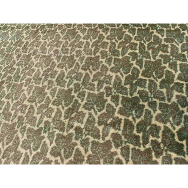 Mid 20th Century Green Colored Leaf Pattern Vintage Rug With a Modern Design in Squared Shape 7' X 8'8 For Sale - Image 5 of 10