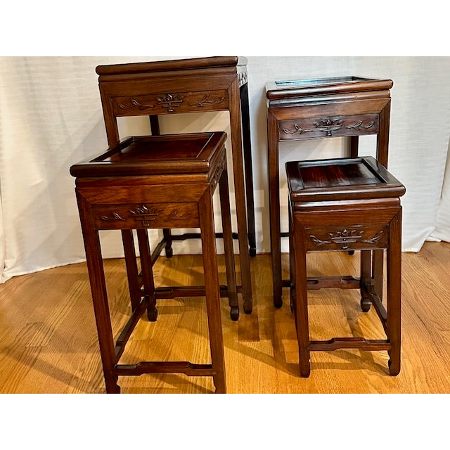 1930s Set of 4 Vintage Chinese Nesting Wooden Side Tables For Sale - Image 9 of 9