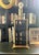 Early midcentury lamp featuring a Chinese wooden abacus and brass frame. Newly rewired and new black oval shade with gold...