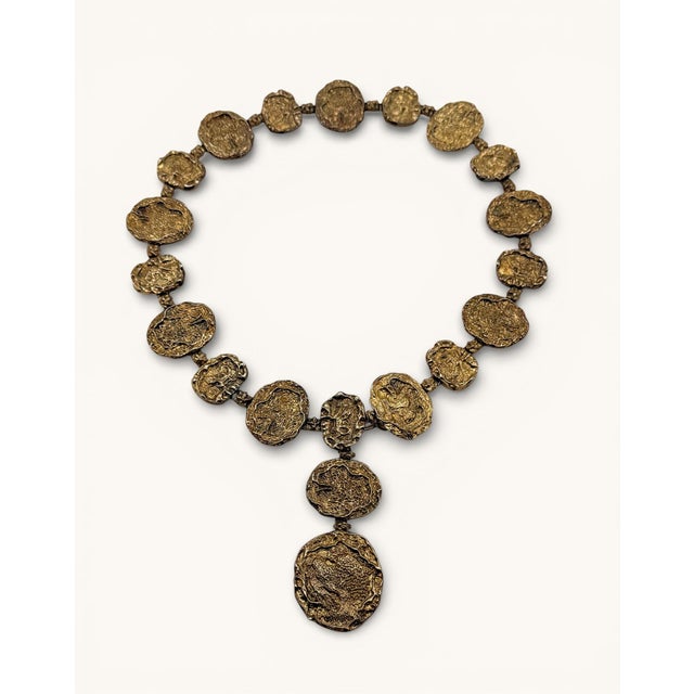 Mid-Century Modern Brutalist Gold Nugget Style Decorative Circular Chain For Sale - Image 3 of 14