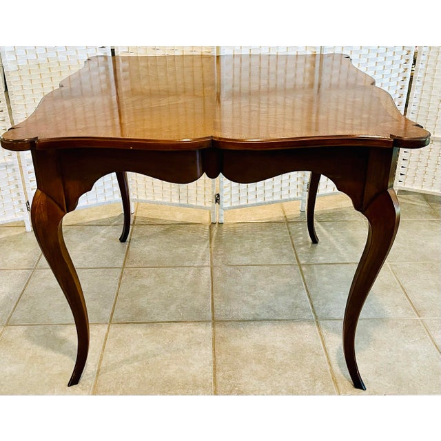 Vintage French Country Carved Burlwood Top Game & Dining Table – Ideal for Mahjong or Breakfast Nook For Sale In New York - Image 6 of 10