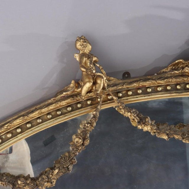 Mid 19th Century Oversized Boston Classical Giltwood Over Mantle Mirror With Cherubs C1860 For Sale - Image 5 of 16