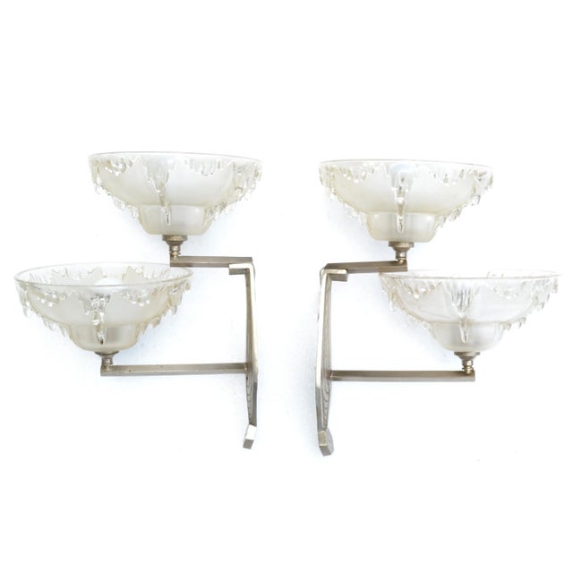 Barovier Blown Murano Glass & Steel Wall Sconces Italy Mid-Century Modern, Pair For Sale In Miami - Image 6 of 13