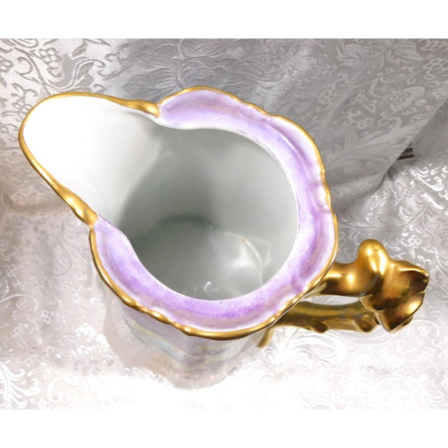 1940s Purple Floral Chocolate Pot With Ornate Gold Handle For Sale - Image 11 of 12