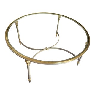 Mid 20th Century Maison Jansen Style Italian Neoclassical Steel Brass Round Cocktail Coffee Table For Sale