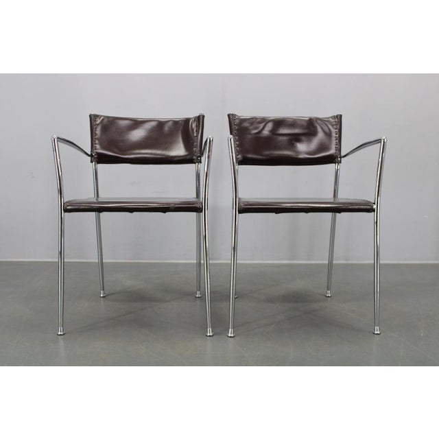 Mid-Century Modern Armchairs in Leather & Chrome from Arper, 1980s, Set of 6 For Sale - Image 12 of 18