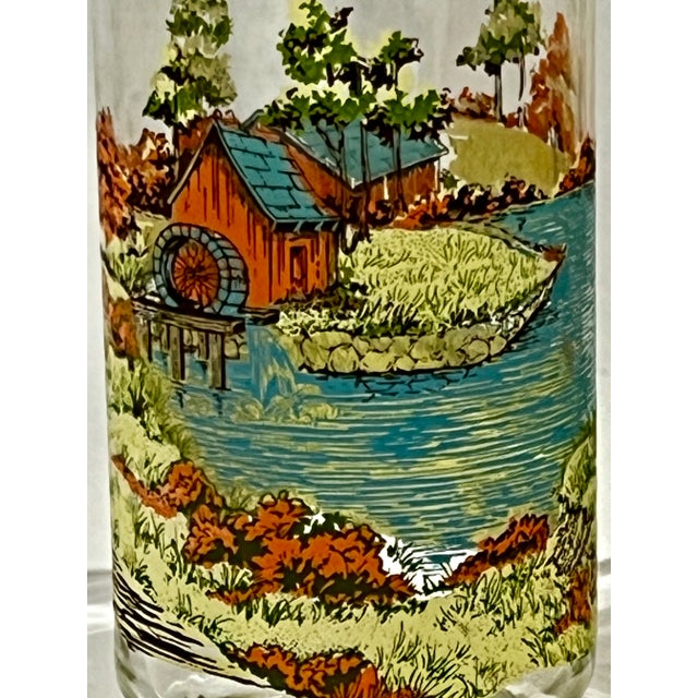 Mid-Century Modern Vintage Pair of Libbey Vintage Covered Bridge Country Scene Tumblers Glassware For Sale - Image 3 of 4