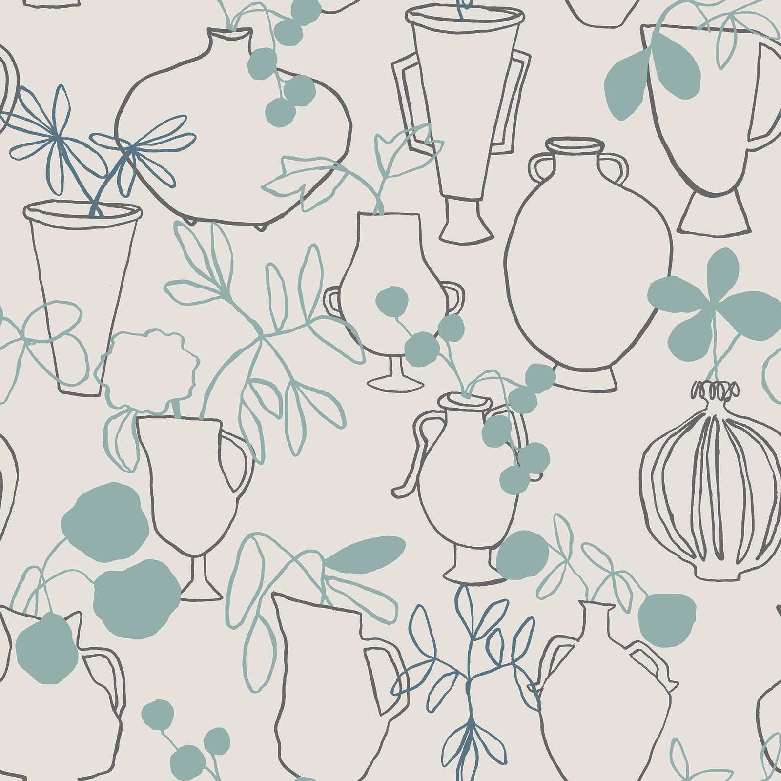 Sample - Flower Vases Wallpaper by Susan Hable in Periwinkle / Taupe ...