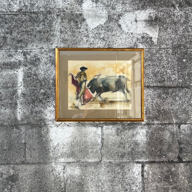 1970s Original Mid-Century Watercolor and Ink Drawing Framed and Signed by the Artist. For Sale - Image 5 of 17