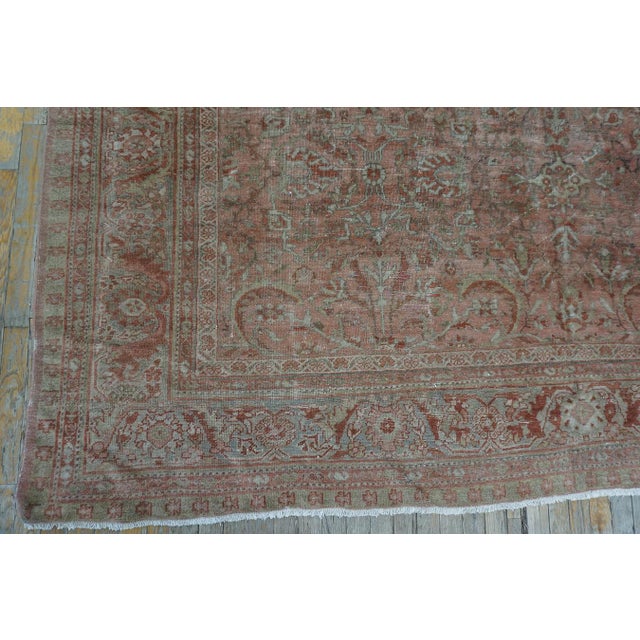 Textile 1930s Pink Rose Field Traditional Geometric Antique Knotted Wool Persian Mahal Rug For Sale - Image 7 of 10