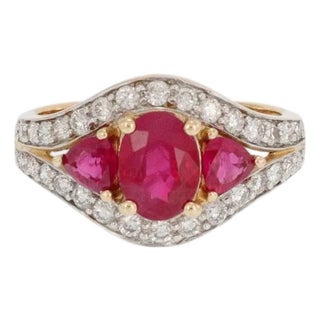 LeVian 2.00ct Ruby Diamond 14K Gold Cocktail Ring Size 7 For Sale