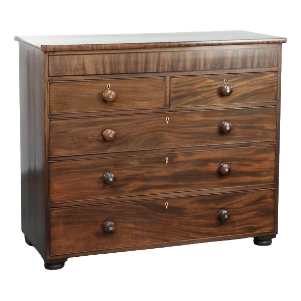 Large Antique English Chest of Drawers/Commode from the Early 19th Century with 5 Drawers and Details For Sale