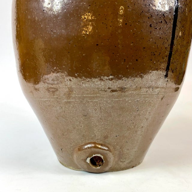 17th Century Japanese Edo Period Ceramic Brown Wine Jug With Silver Sheen For Sale - Image 4 of 9
