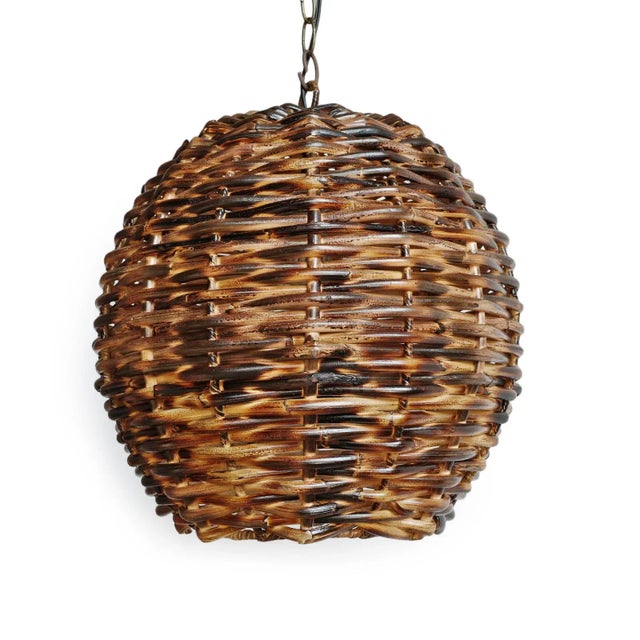 Tribal Burnt Bamboo Globe Tribal Coastal Pendant Light Small For Sale - Image 3 of 9