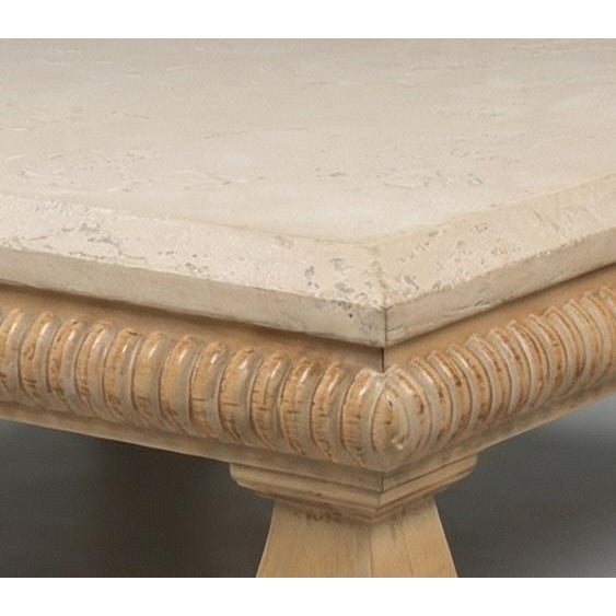 A beautiful near-perfect condition Kreiss stone-top, carved wood accent table. The table has wonderful, large scale. Stone...