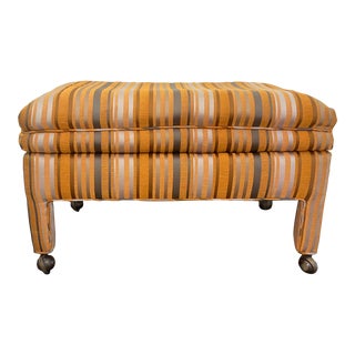 1970's Parsons Style Upholstered Ottoman on Casters For Sale