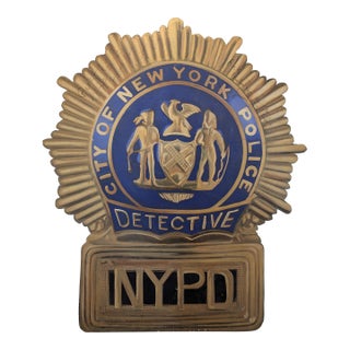 N Y P D Blue Signed Detective Badge Wood Sign Over 4.7 Feet Tall Signed by Co-Stars For Sale