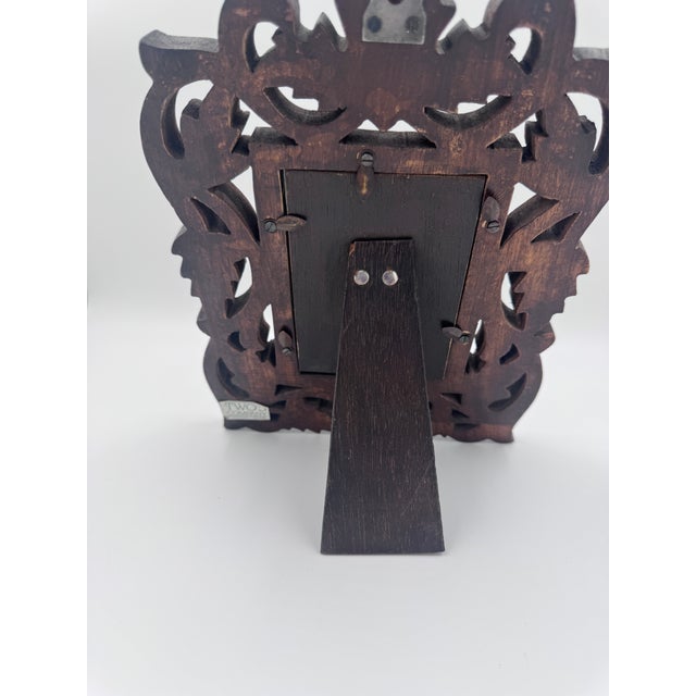 Vintage Hand-Carved Baroque Wood Tabletop Picture Frame With Ornate Foliate Scrollwork For Sale - Image 4 of 6