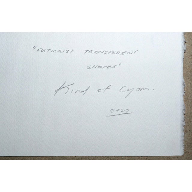 2022, Space Age Style Monotype " Futurist Transparent Shapes", Handmade Unique Cyanotype on Watercolor Paper For Sale In Miami - Image 6 of 9