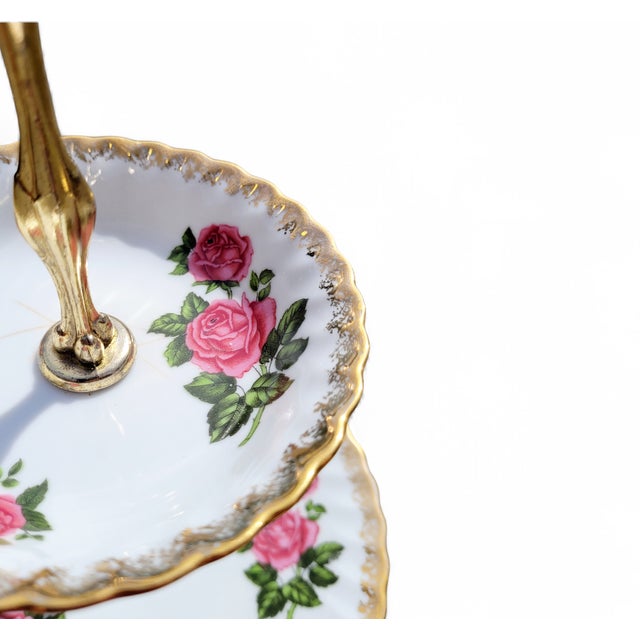 Metal Vintage 3-Layer Cake Stand in Brass and Porcelain from Rheinpfalz Hartporzellan, Germany, 1960s For Sale - Image 7 of 15