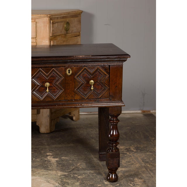 English 19th Century Oak Sideboard with Geometric Front and Three Drawers For Sale - Image 9 of 12