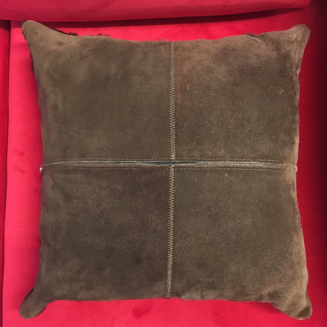 Textile Brown Natural Cowhide Geometric Handmade Pillow For Sale - Image 7 of 9