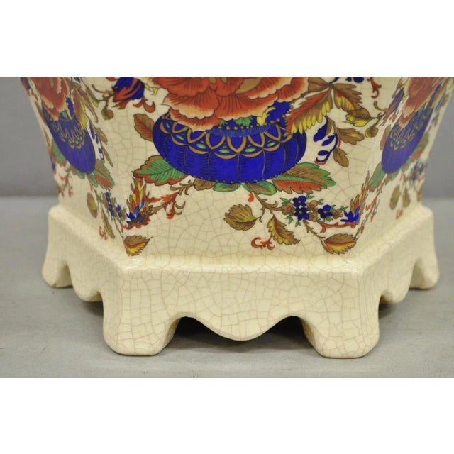 Vintage Oriental Porcelain Hexagonal Flower Decorated Ginger Jar Table Lamp For Sale - Image 9 of 12