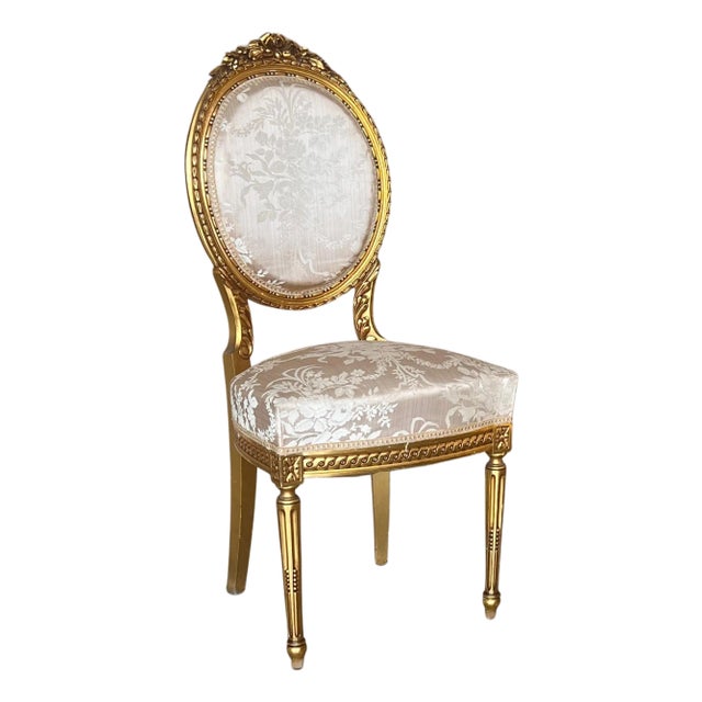 Early 20th Century French Louis XVI Style Parcel Gilt and Painted Side Chair For Sale