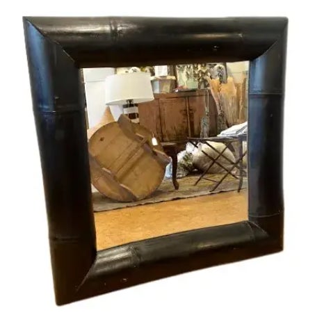 Large black bamboo square mirrors. In great condition. Wear is consistent with age and use. Some minor paint loss in some...