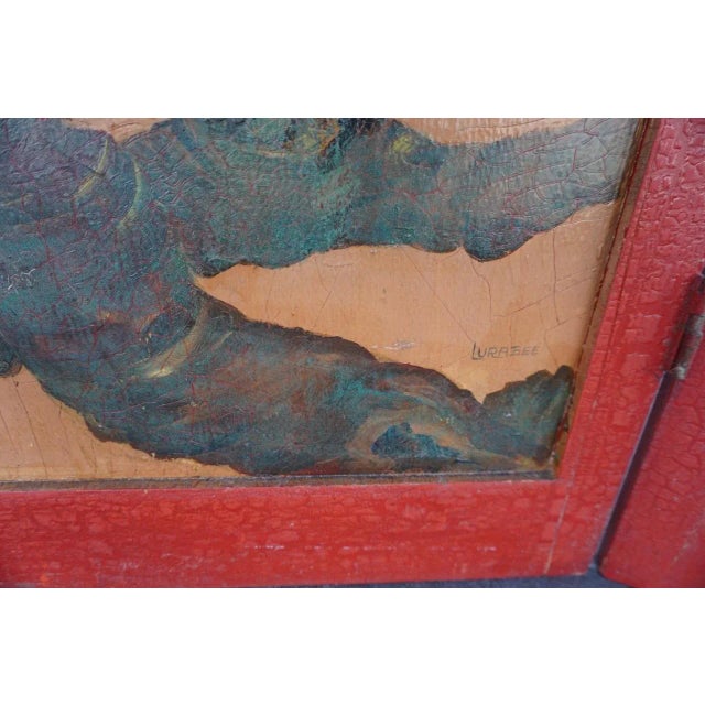 Wood Mid 20th Century Lurabee Parrot Painting on Tri-Fold Screen For Sale - Image 7 of 10