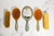 Olive Rare Antique English Shagreen Vanity Set c.1920, Goldsmiths & Silversmiths London, 5-Piece Boxed Dressing Set Brushes Mirror For Sale - Image 8 of 15