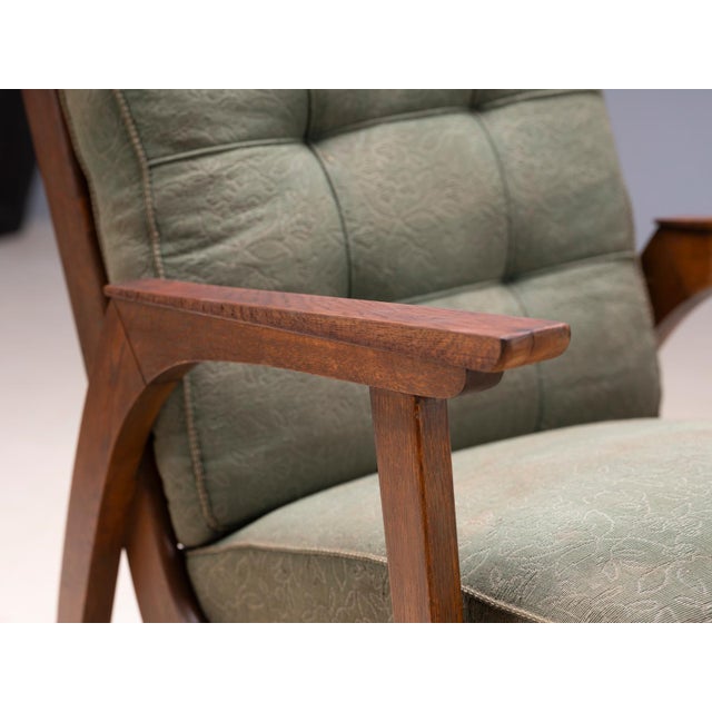 Mid-Century Modern Vintage Lounge Chairs with Wooden Frames and Green Upholstery, 1950s, Set of 2 For Sale - Image 3 of 9