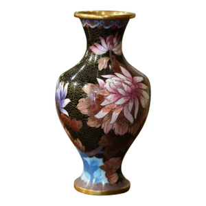 Vintage Chinese Cloisonne Enamel Vase With Floral and Leaf Motifs