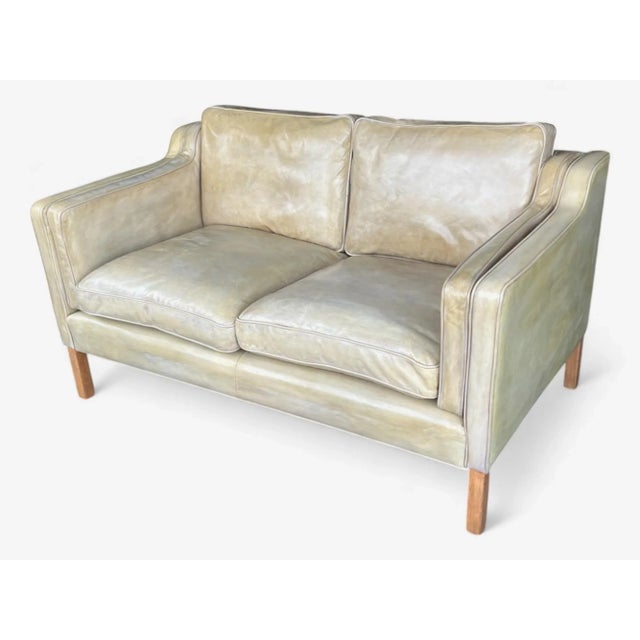 Danish Modern Patinated Tan Leather Loveseat in the Style of Børge Moge For Sale - Image 9 of 18