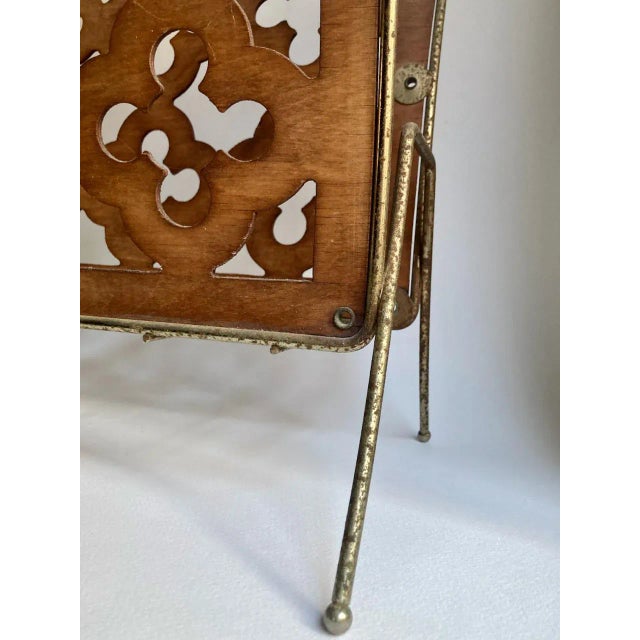 Mid Century Modern Quatrefoil Wood & Metal Magazine Rack For Sale - Image 9 of 13