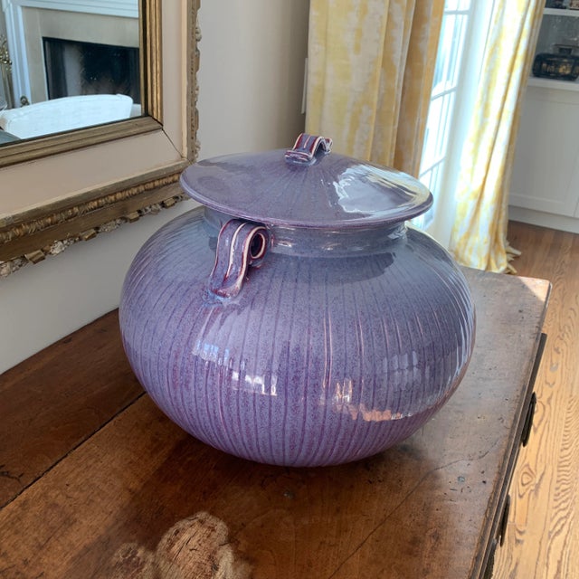 Large Contemporary Violet Flambé Glaze Lidded Statement Porcelain Vessel For Sale - Image 11 of 13
