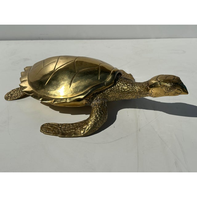 1970s Large Brass Turtle Hawksbill Sculpture Box For Sale - Image 4 of 12