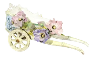 1890s French Majolica Wagon with Barbotine Décor of Pastel Flowers