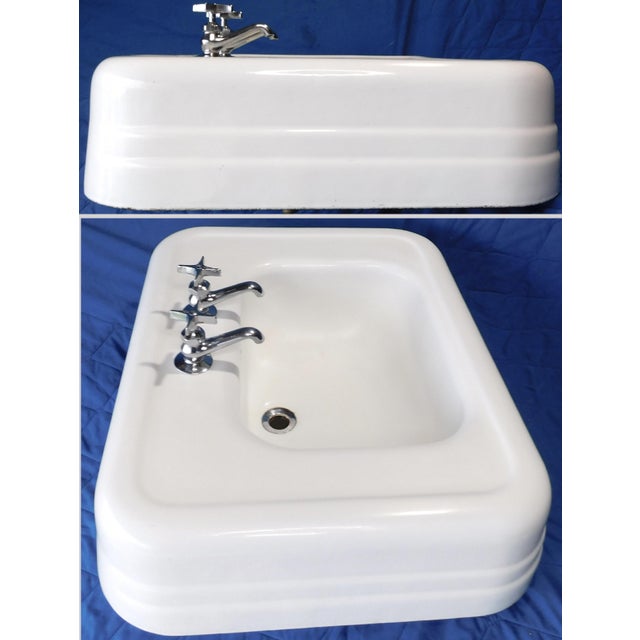 1920s Cast Iron & Porcelain Pedestal Sink With "Central Brass" Chrome Faucets For Sale - Image 13 of 18