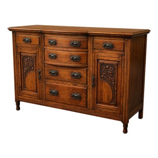 English Edwardian Art Nouveau Walnut Sideboard with Hand-Carved Floral Panels, 1900s For Sale