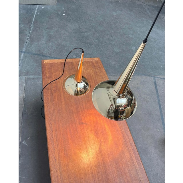 Mid-Century Modern Danish Brass Cone Pendant Lamps, 1950s, Set of 2 For Sale - Image 6 of 18