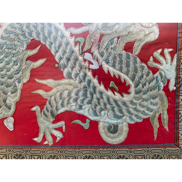 1940s Chinese Dragon, Framed Silk Textile Embroidery For Sale - Image 5 of 12