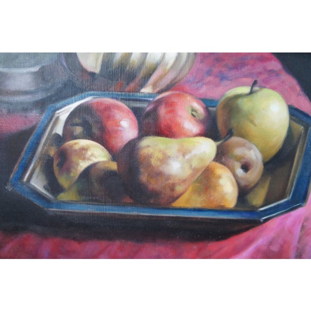 20th Century Italian Still Life Oil Painting Pitcher & Fruit Gilt Frame For Sale - Image 6 of 13